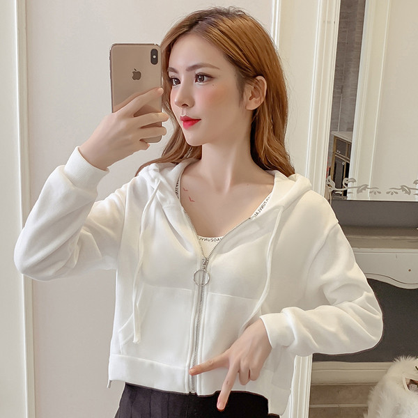 Női alkalmi pulóver három színben cipzárral és kapucnis rövid modellel