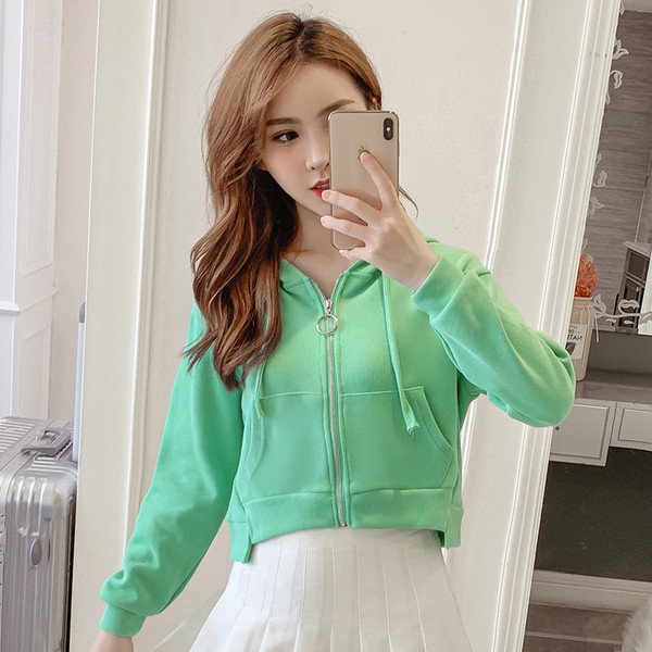 Női alkalmi pulóver három színben cipzárral és kapucnis rövid modellel