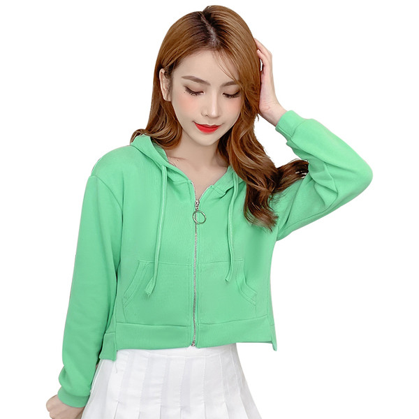 Női alkalmi pulóver három színben cipzárral és kapucnis rövid modellel