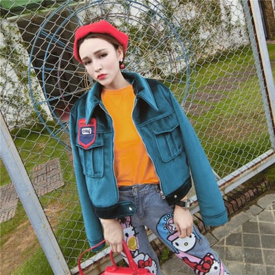 Jachetă nouă modernă de catifea pentru femei, cu embleme colorate