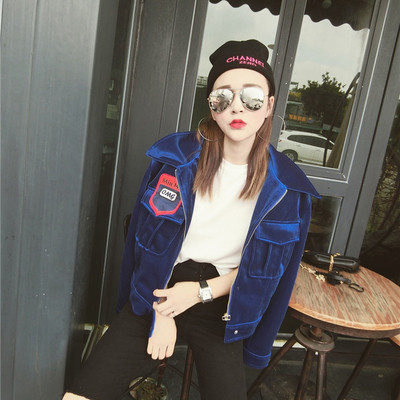 Jachetă nouă modernă de catifea pentru femei, cu embleme colorate