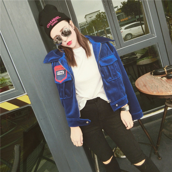 Jachetă nouă modernă de catifea pentru femei, cu embleme colorate