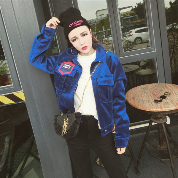 Jachetă nouă modernă de catifea pentru femei, cu embleme colorate