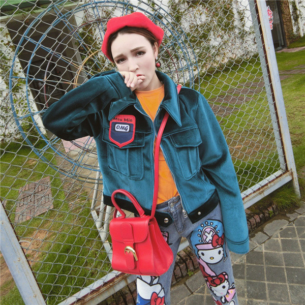 Jachetă nouă modernă de catifea pentru femei, cu embleme colorate