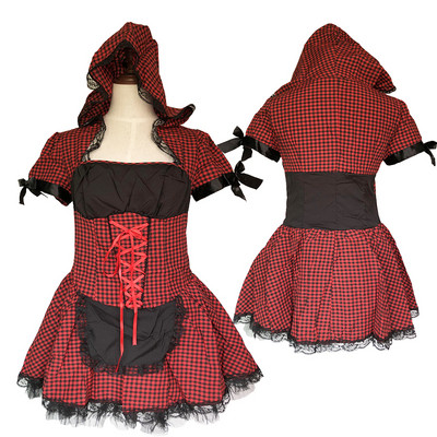 Costum de scenă pentru femei cu pălărie roșie în roșu