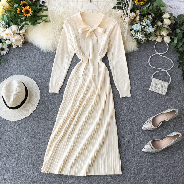 Rochie moderna de iarna de dama cu panglica in trei culori