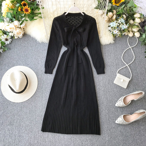 Rochie moderna de iarna de dama cu panglica in trei culori