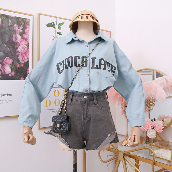 Új modell farmer női ing kék mintával