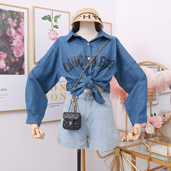 Új modell farmer női ing kék mintával