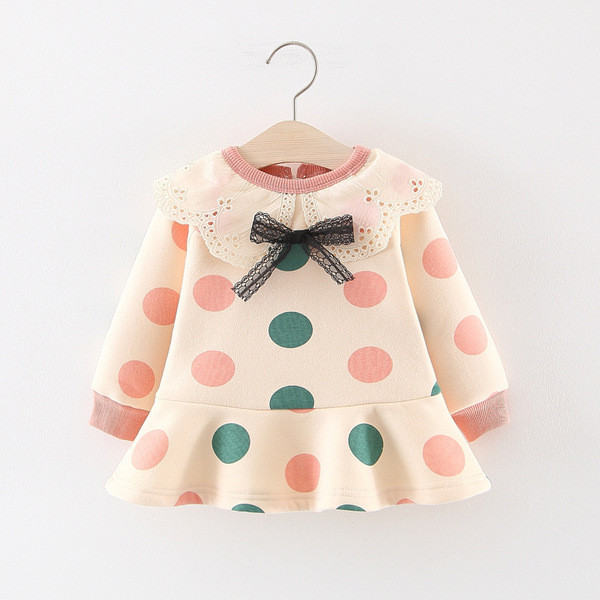 Új modell modern gyerekruha pöttyös szabású modellel három színben