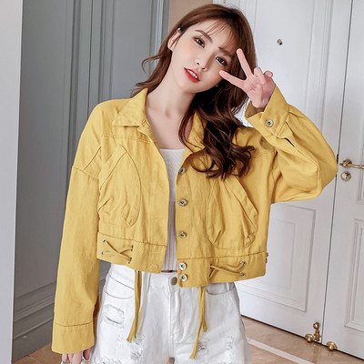 Modern női rövid farmerdzseki fűzős három színben