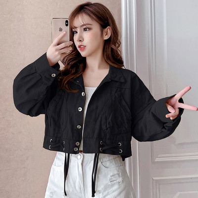 Modern női rövid farmerdzseki fűzős három színben