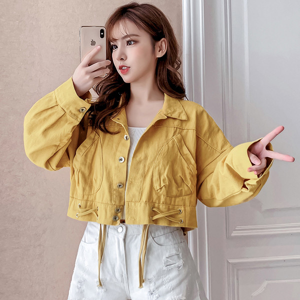 Modern női rövid farmerdzseki fűzős három színben