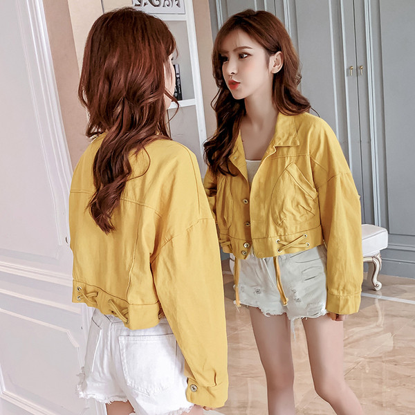 Modern női rövid farmerdzseki fűzős három színben