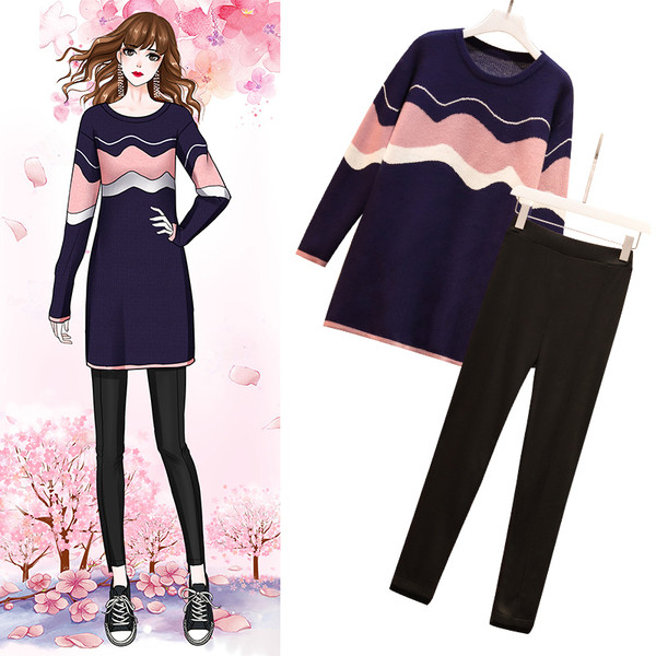 Set casual pentru femei care include un pulover lung și jambiere de până la 5XL