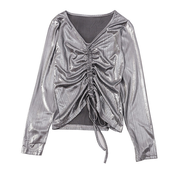 Modern női blúz nyakkendővel és V-nyakkal