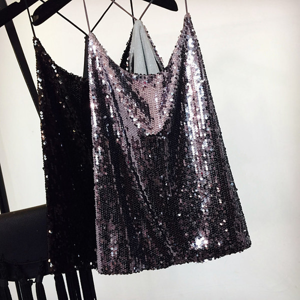 Stílusos női felső, vékony pántokkal és flitterekkel, két színben