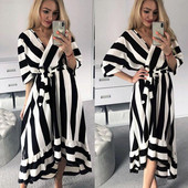 Rochie casual de dama model NOU cu maneci largi si cravate in negru