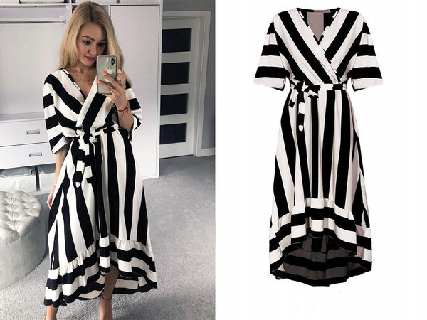 Rochie casual de dama model NOU cu maneci largi si cravate in negru