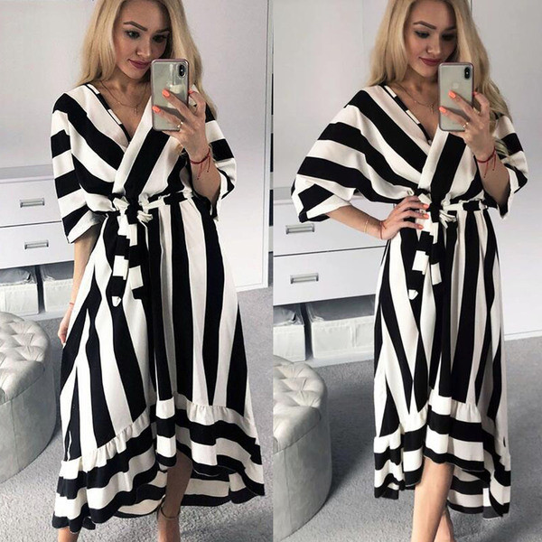 Rochie casual de dama model NOU cu maneci largi si cravate in negru