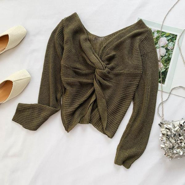 carouri dama tricotate cu decolteu in V in mai multe culori