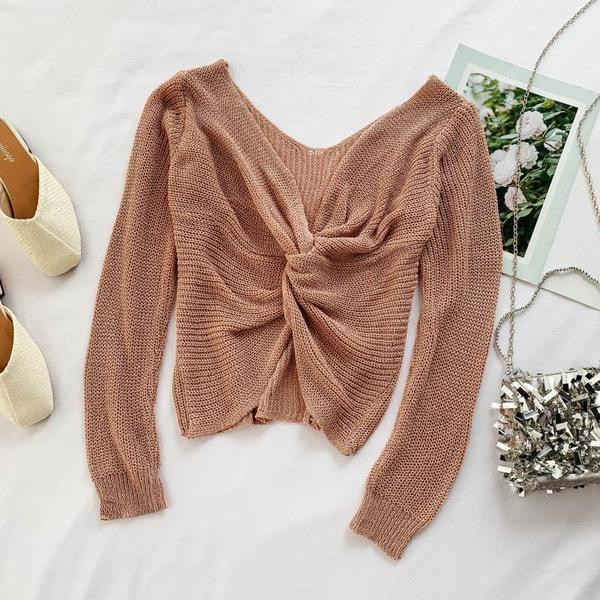 carouri dama tricotate cu decolteu in V in mai multe culori