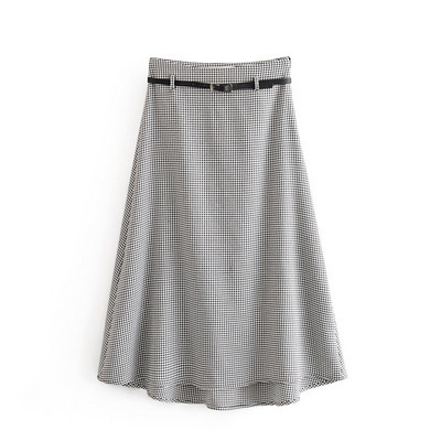 Hosszú kockás szoknya magas derékkal és övvel