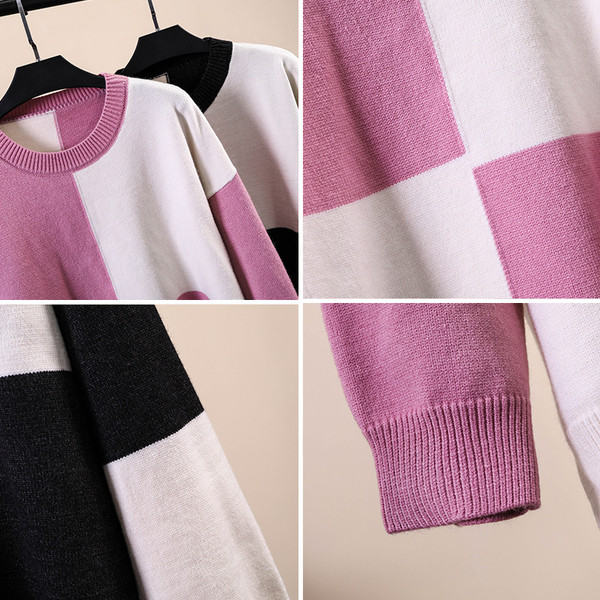 Nagy méretű női pulóver fekete és lila színben