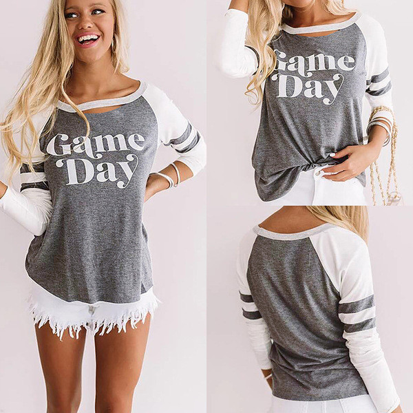 Modern női blúz hosszú ujjal, szürke felirattal