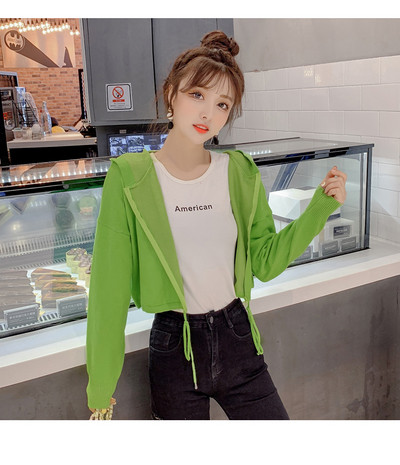 Női alkalmi rövid pulóver nyakkendővel és cipzárral