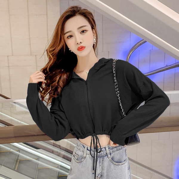 Női alkalmi rövid pulóver nyakkendővel és cipzárral