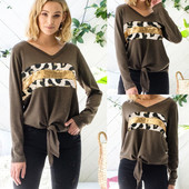 Modern női blúz széles modell barna színű nyakkendőkkel