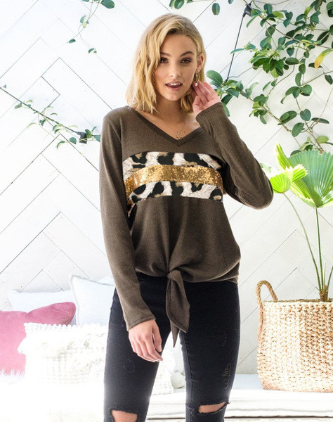 Modern női blúz széles modell barna színű nyakkendőkkel