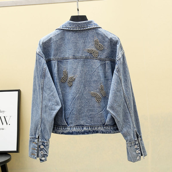 Női farmerdzseki fekete és kék pillangókkal