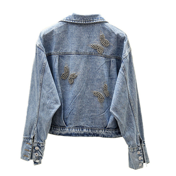 Női farmerdzseki fekete és kék pillangókkal