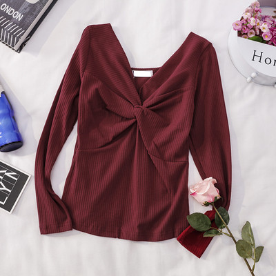 Γυναικείες μπλούζες με V neckline και μακριά μανίκια σε διάφορα χρώματα