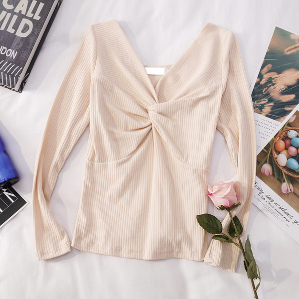 Bluză de damă cu decolteu în V și mâneci lungi în mai multe culori