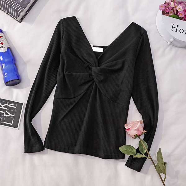 Bluză de damă cu decolteu în V și mâneci lungi în mai multe culori