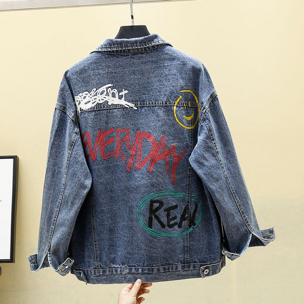 Modern női farmerdzseki színes kék rátéttel