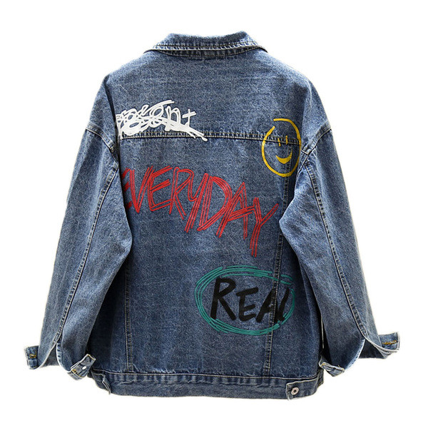 Modern női farmerdzseki színes kék rátéttel