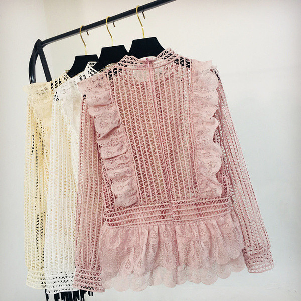 Női csipkeblúz sárga, rózsaszín és fehér színben