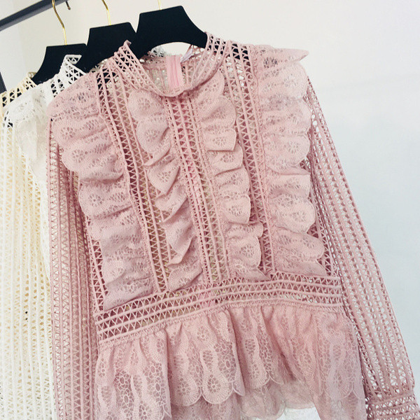 Női csipkeblúz sárga, rózsaszín és fehér színben