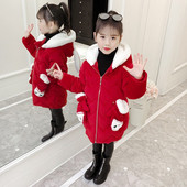 Geaca de iarna pentru copii model nou pentru fete cu gluga in rosu, roz si mov