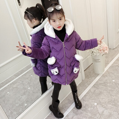 Geaca de iarna pentru copii model nou pentru fete cu gluga in rosu, roz si mov