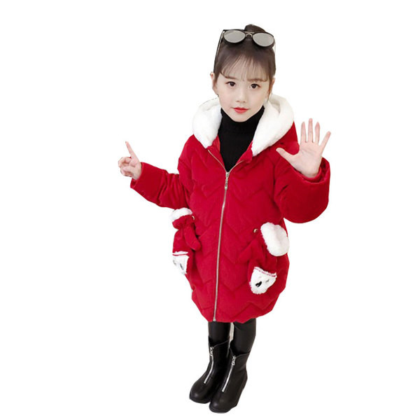 Geaca de iarna pentru copii model nou pentru fete cu gluga in rosu, roz si mov