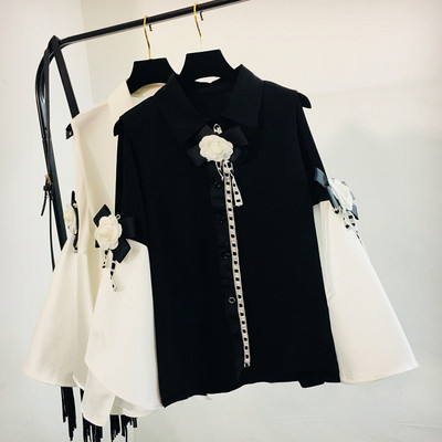 Modern női ing 3D elemekkel fehér és fekete színben