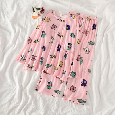 Színes, rózsaszín, narancssárga és sárga mintás női pizsama