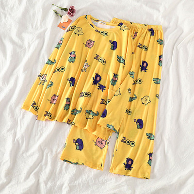 Színes, rózsaszín, narancssárga és sárga mintás női pizsama