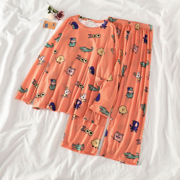 Színes, rózsaszín, narancssárga és sárga mintás női pizsama