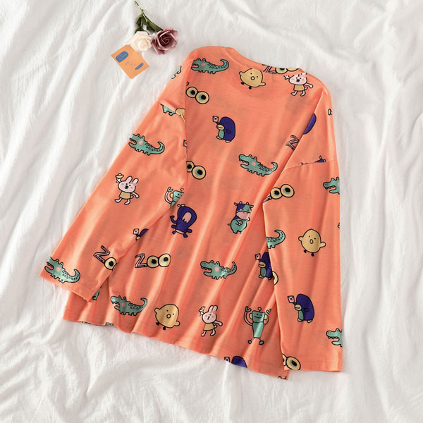 Színes, rózsaszín, narancssárga és sárga mintás női pizsama